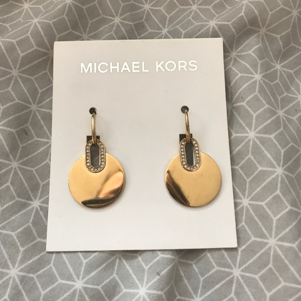 NWT Michael Kors “Cityscape Disk” Gold Earrings